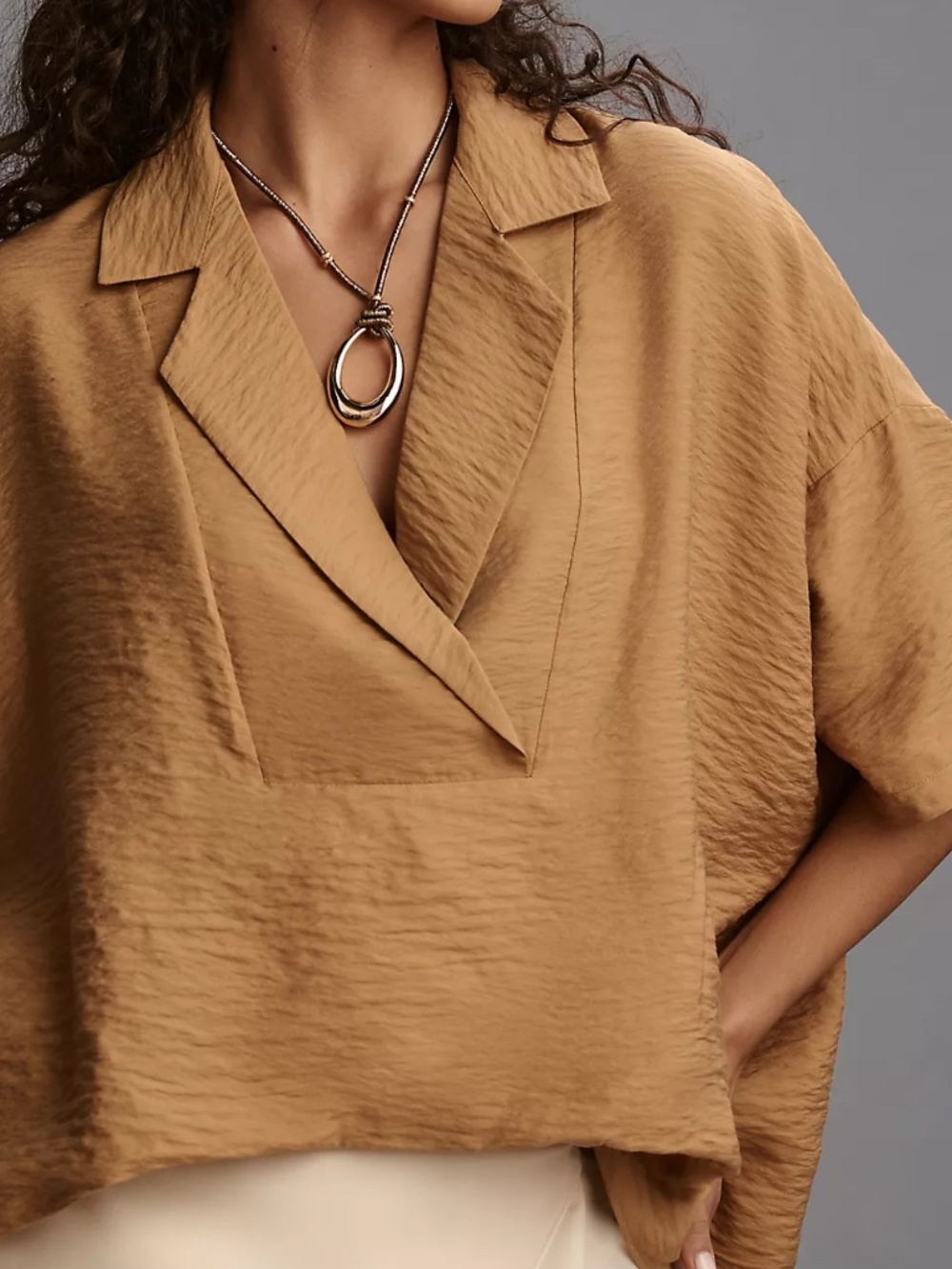 By Anthropologie Dylon Wide-Placket Boxy Top Brown Size S